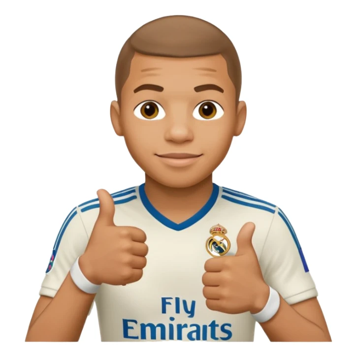 Mbappe hands crossed and thumbs up celebration for Real Madrid sticker