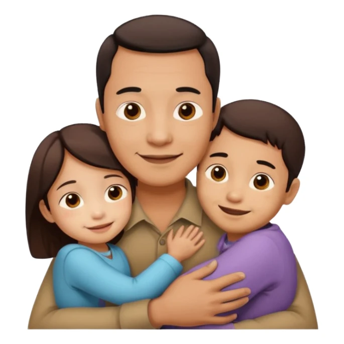 Indonesian father with son and daughter, hugging sticker