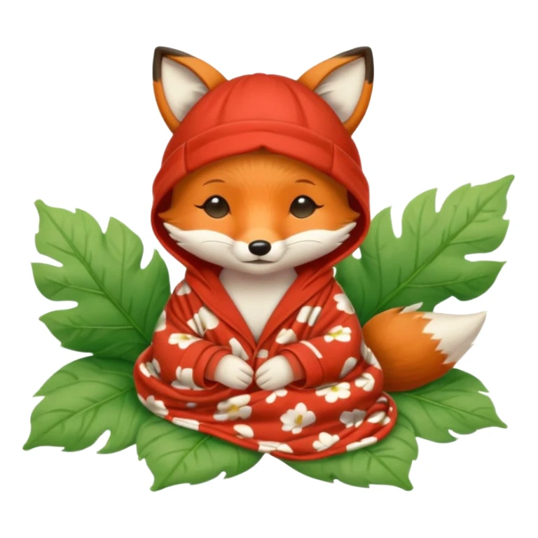 sleepy baby fox in pajama hat under leaf blanket sticker