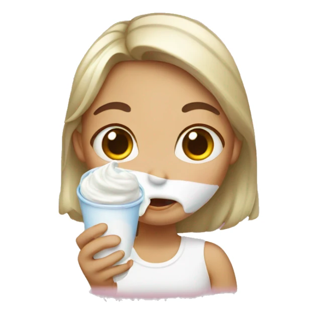 A girl with yogurt on her face sticker