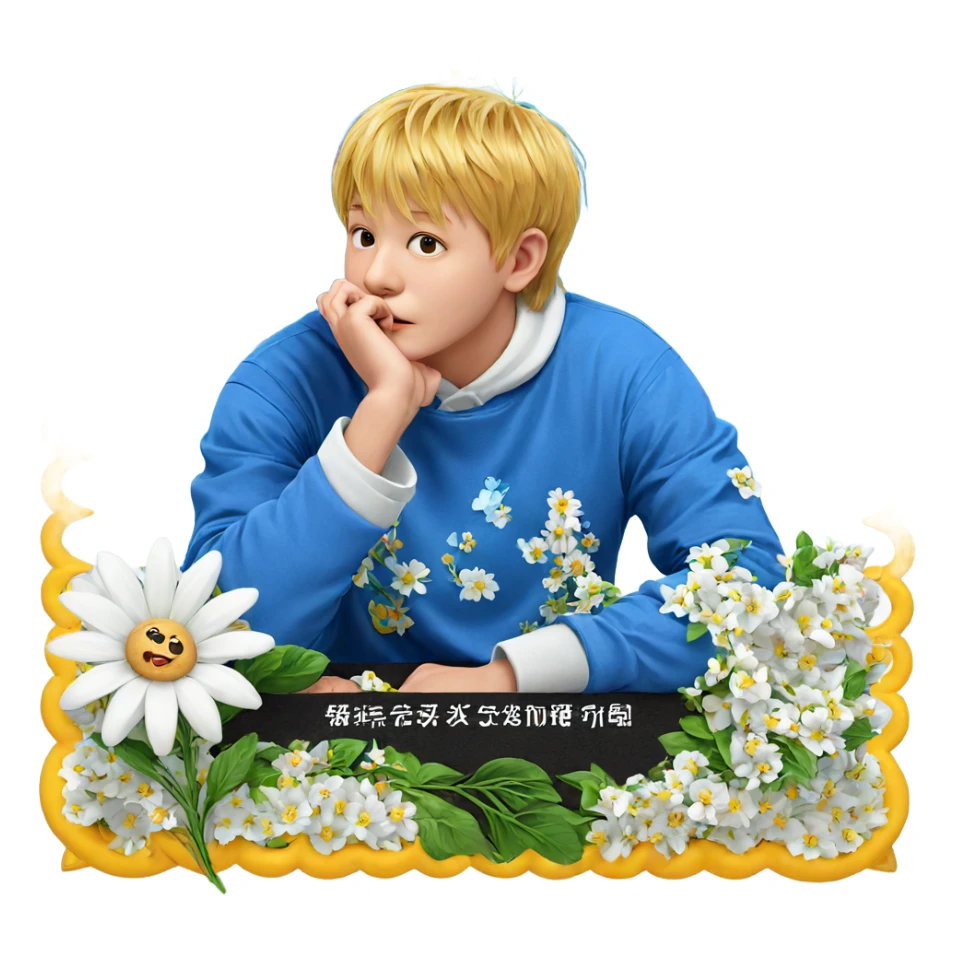 flower adorned boy portrait sticker