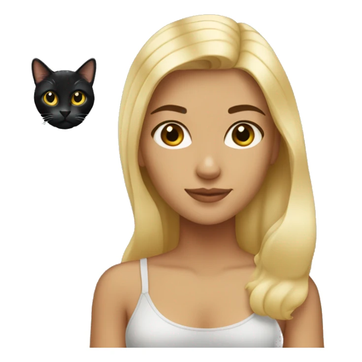 blonde girl tanned skin with a black cat sticker