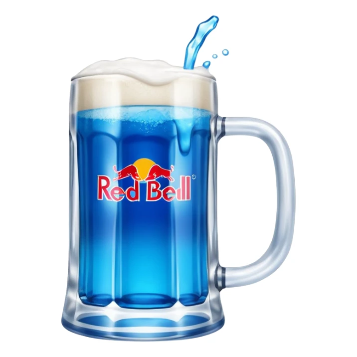 Large clear glass mug similar to beer stein with bright blue liquid inside. Put redbull drink logo on  mug. Add ridges to mug  sticker