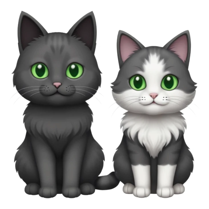 one dark grey and white cat and one completely solid dark grey cat with green eyes and only white paws sticker
