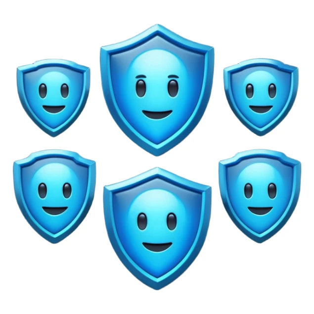 Futuristic glowing blue emoji badge set for the brand name “DRAEV” — includes shield, checkmark, camera, briefcase, verified tick, bot face, and rocket. Neon blue glow, dark gradient background, cyber aesthetic, 3D soft lighting, premium tech style. sticker