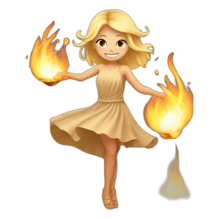 a blonde girl wearing sand coloured dress doing fire dance  sticker