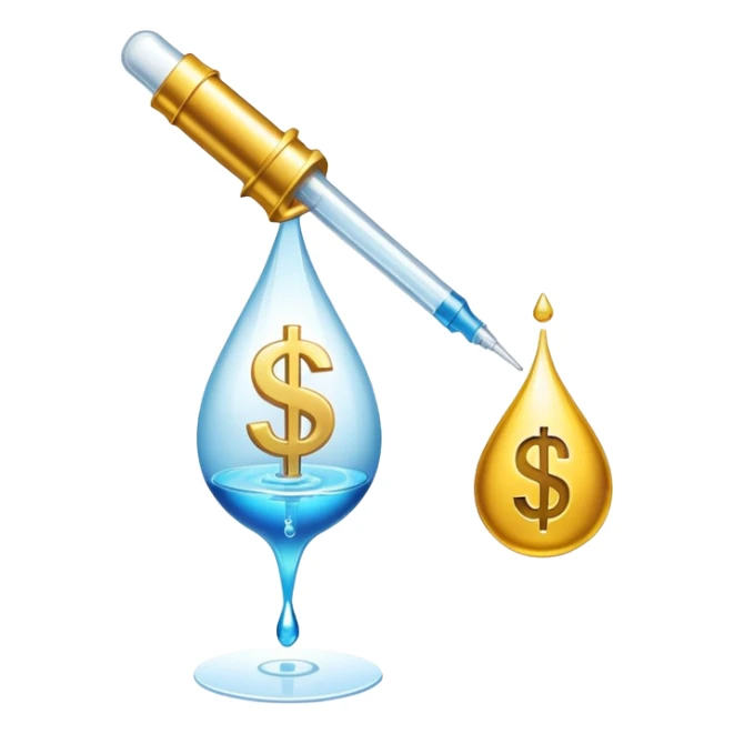 pipette with a golden drop, dollar sign inside the drop sticker