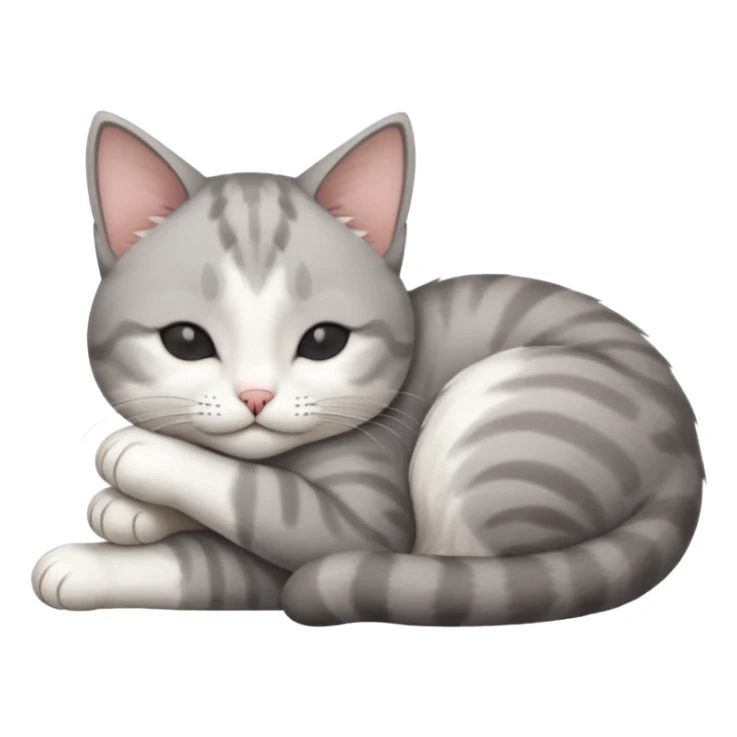 grey and white small cat with its eyes closed lying down leaning on his elbow with his paw curled under his head holding it up sticker