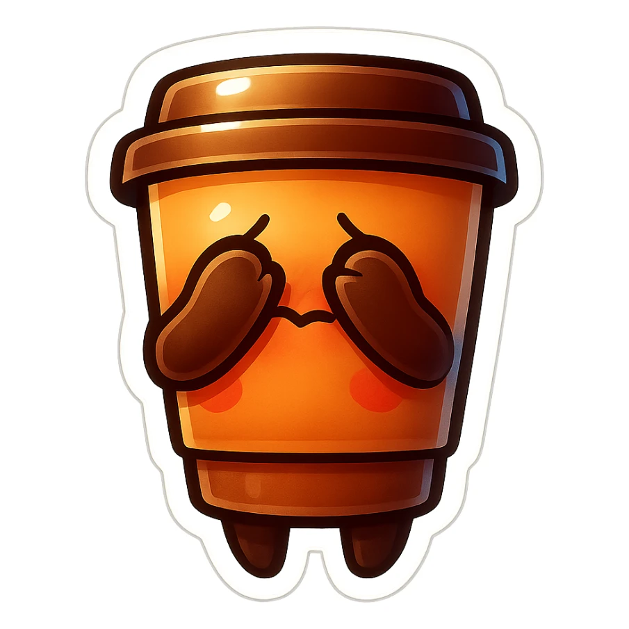Tall coffee cup, hiding face, embarrased sticker
