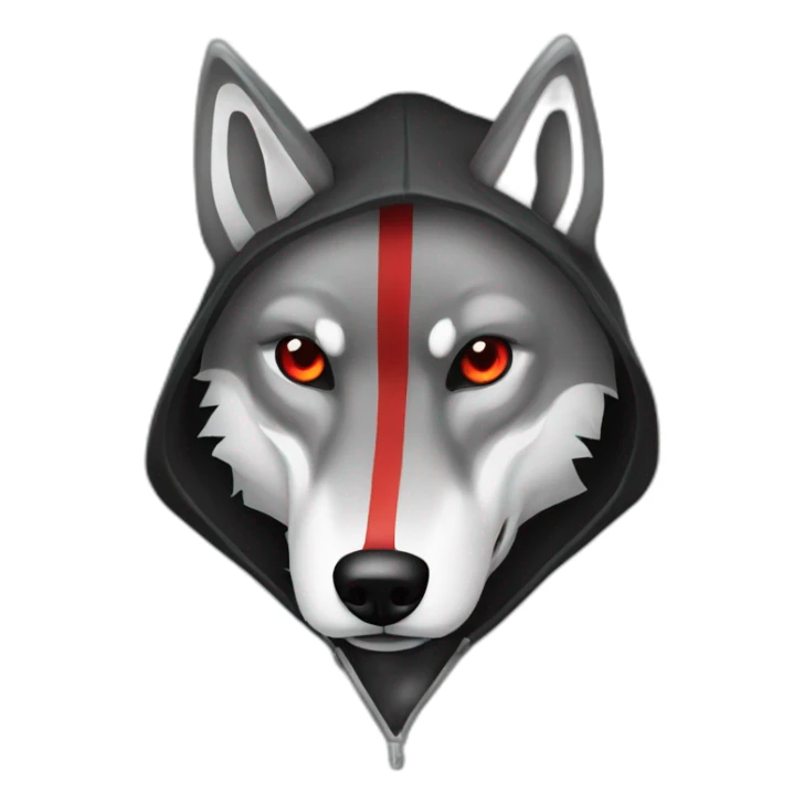 grey wolf with red eyes wearing a black hood holding  sickles sticker