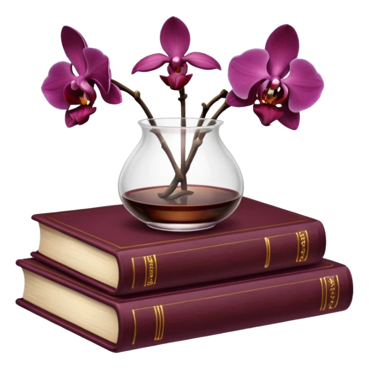 Dark academia 3 brown books with small burgundi orchid sticker