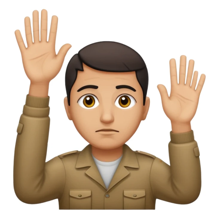 surrenders, portray an authentic 1980 Iraqi with a sad face and raised hands sticker