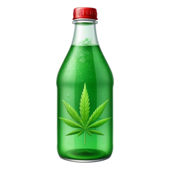 red soda bottle with a green cannabis leaf printed on it sticker
