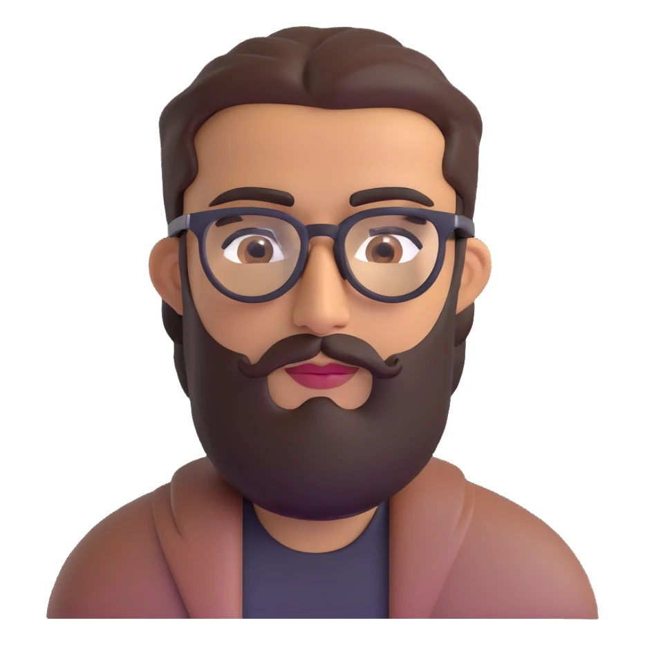 middle eastern man with medium length beard, unibrow, tan skin, brown eyes, wearing stylish glasses sticker