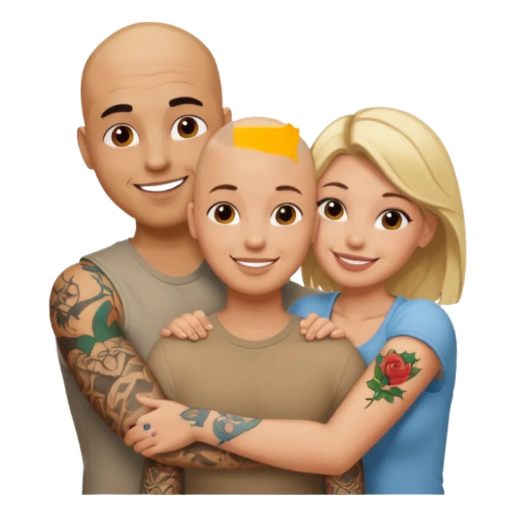 throuple tatted bald boyfriend with two girlfriends blonde and brunette loving  sticker