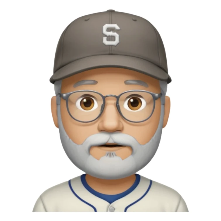 male full gray beard glasses and baseball cap sticker