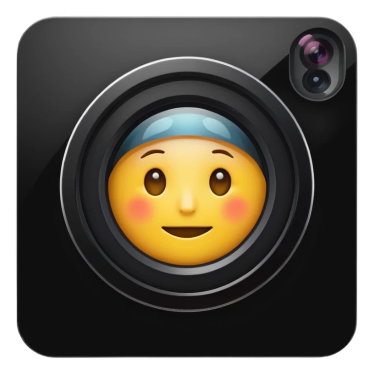 A simple camera lens, apple emoji style, 3/4 view, no face, 45 degree angle sticker