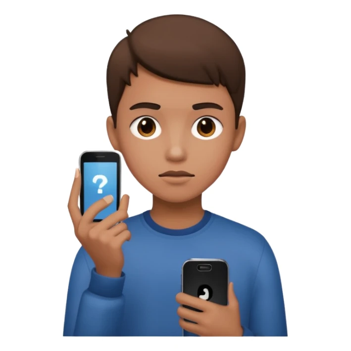 teenager holding a phone with a dramatic face sticker