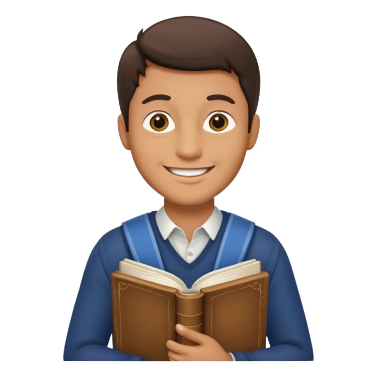 man holding a history book, smiling sticker