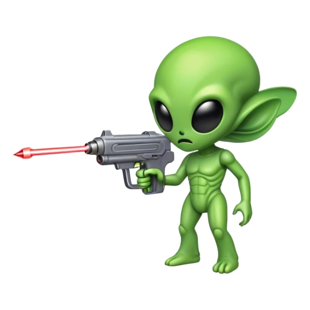 Alien emoji holding a laser gun sticker