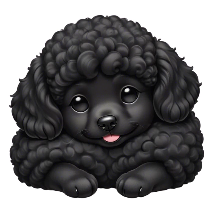 Meme-Worthy Cute Sleeping Black Poodle Portrait Emoji, Head resting peacefully with a contented smile, showcasing a delightfully elegant build and a luxuriously soft, curly jet-black Fur, eyes shut in a serene nap, Simplified yet hilariously adorable features, highly detailed, glowing with a soft, drowsy light, high shine, relaxed and utterly lovable, stylized with an air of playful laziness, bright and heartwarming, soft glowing outline, capturing the essence of a comically sleepy companion, so meme-worthy it feels like it could instantly become the next viral sensation of adorable slumber! sticker