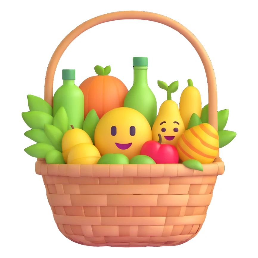 3D emoji style basket of organic products sticker