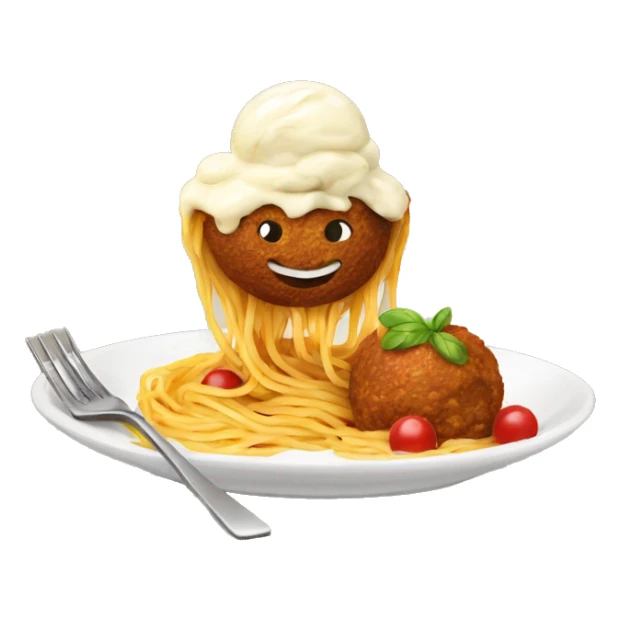 spaghetti with ice cream replacing the meat balls sticker