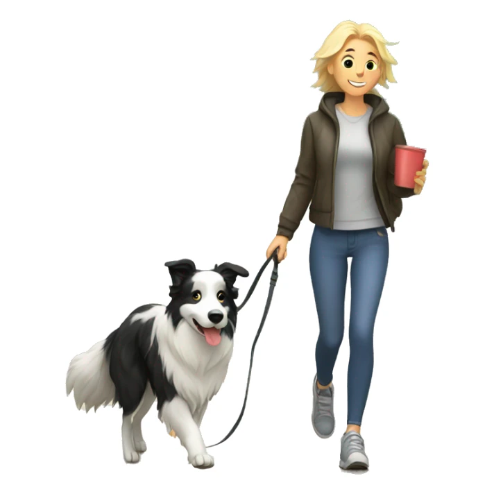 border collie dog walking with his blond owner sticker