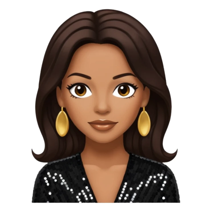 Cindy Herron from En Vogue with tan skin, long dark brown black sequin outfit sticker