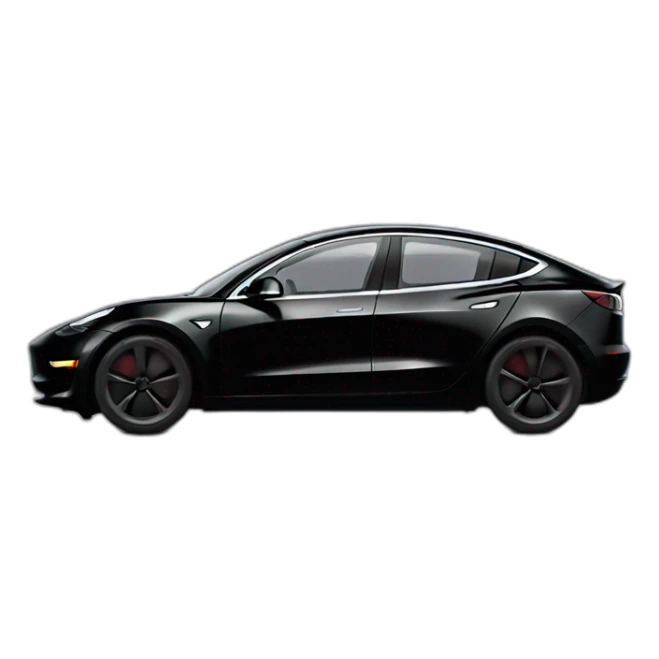 small Elon Musk riding an all black Tesla Model 3, smilling, side view sticker