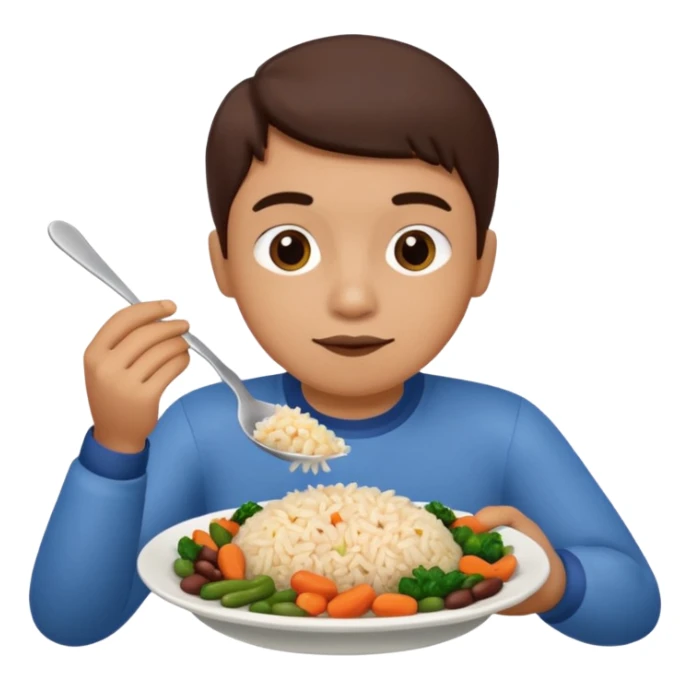 Create a person having lunch. Not a sandwich. Rice, beans, vegetables and chicken. sticker