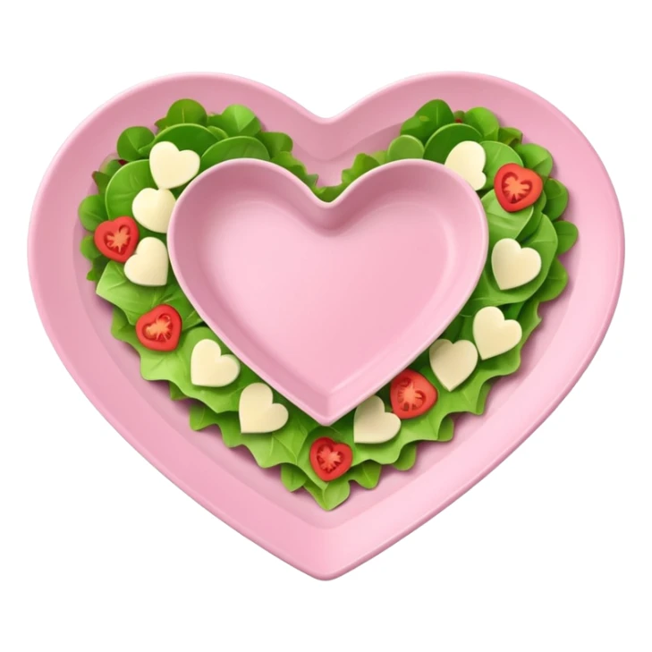 green salad in a light pink heart shaped plate sticker