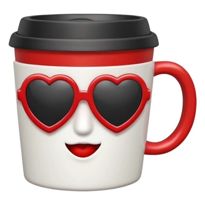heart with black sunglasses and a coffee mug sticker