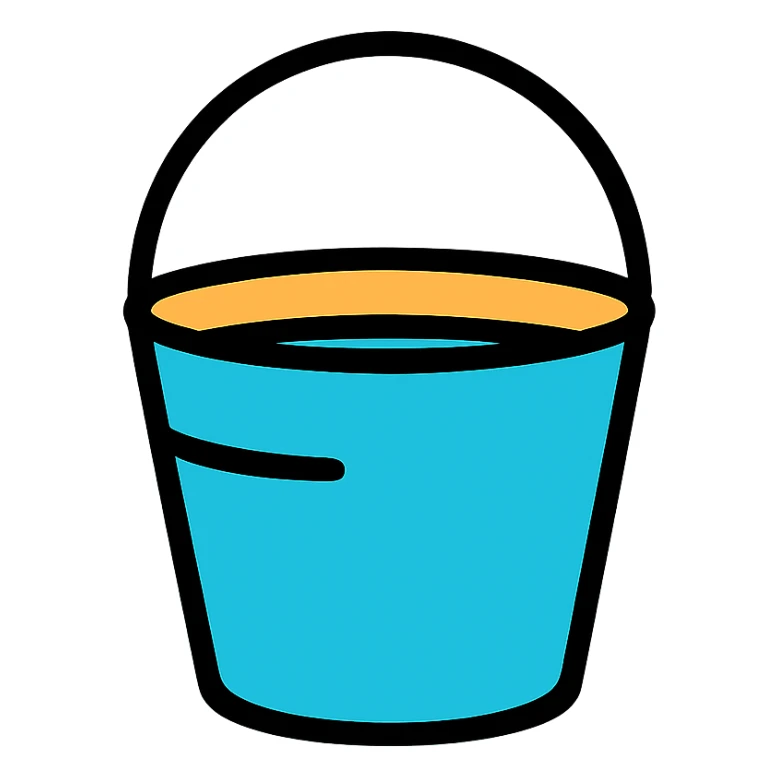 simple and clear water bucket, modern icon style, clean lines, minimalistic sticker