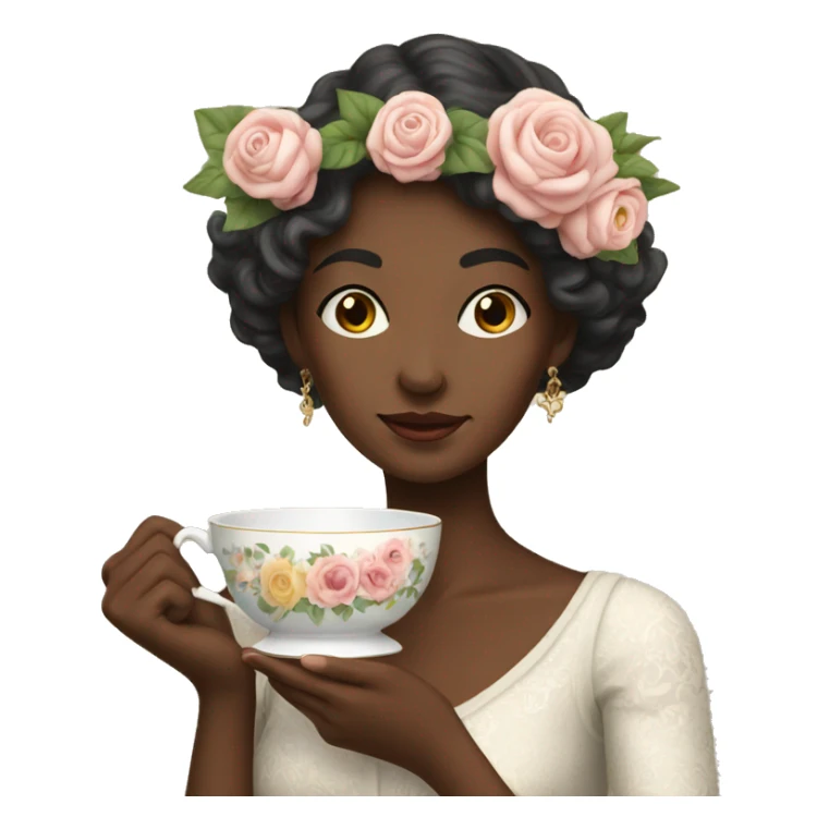 Woman holding an elegant floral teacup sticker