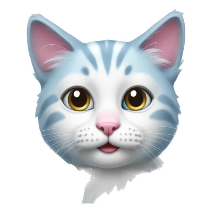 Cat with white and grey fur, light blue eyes and pink nose sticker