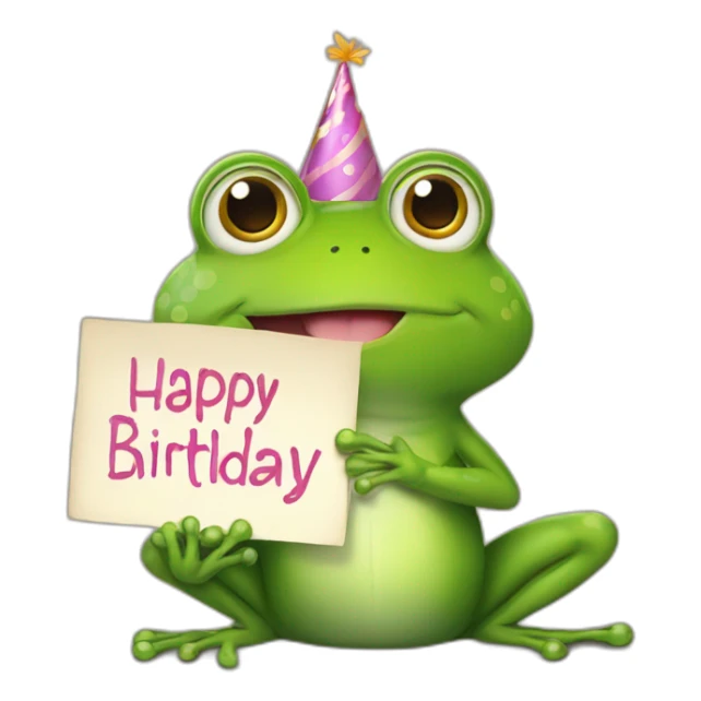 frog holding a sign that has “Happy Birthday Priya” sticker