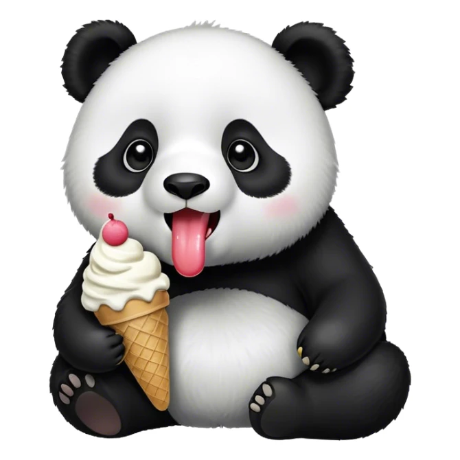 Panda eating ice cream with licking sticker