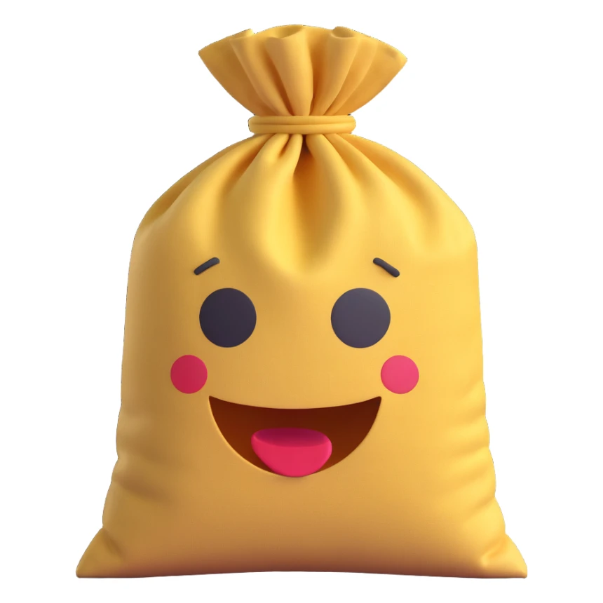 3D flour sack, soft fabric texture, 3D emoji style sticker
