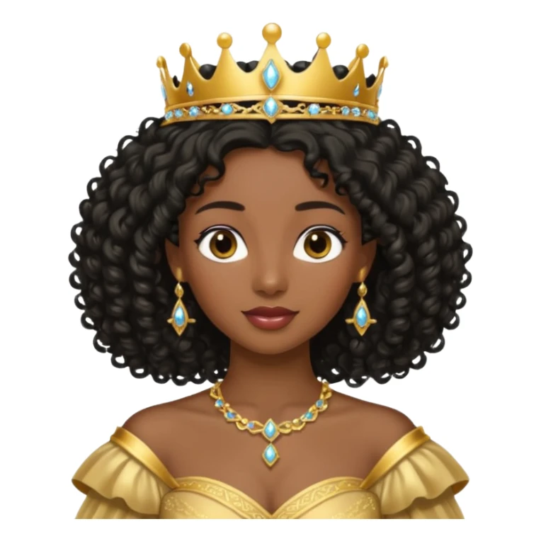 balck princess with black curly hair and a golden tiara sticker