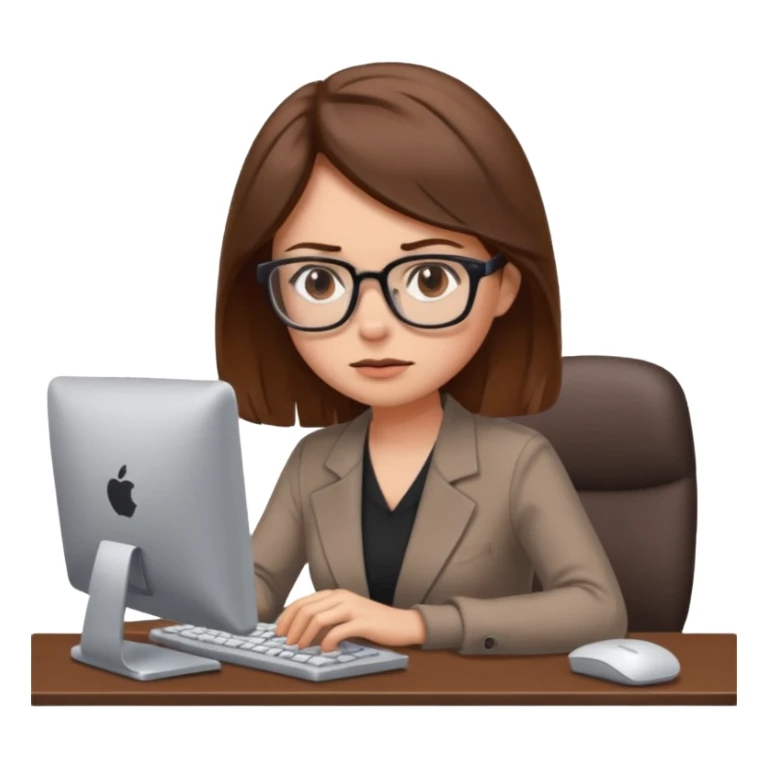 Uma mulher de cabelo castanho que é professora e um pouco brava a trabalhar no computador sticker