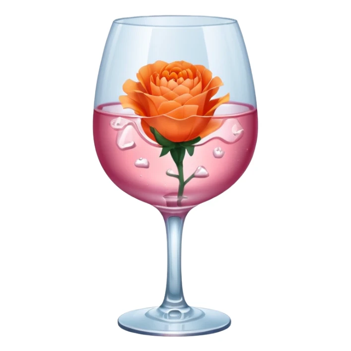 Pink wine on ice with an orange carnation sticker