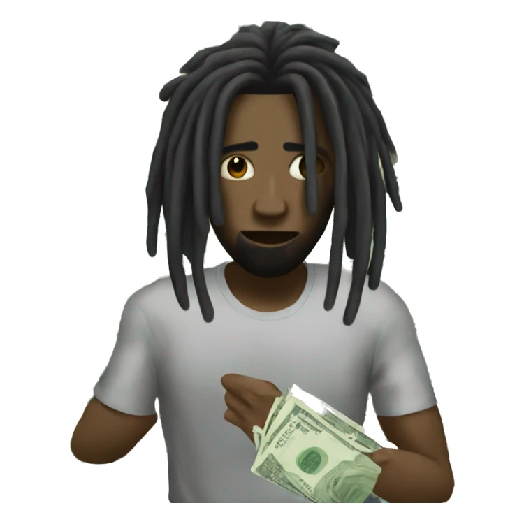 A man with no face and dreads being surrounded by with cash as aura sticker