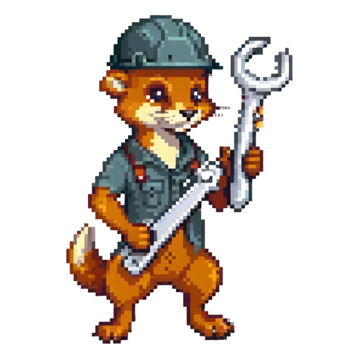 AN ANTHROPOMORPHIC WEASEL WITH A HARDHAT AND A LARGE SPANNER WRENCH - AIRPLANE FUSELAGE nose art 1940s era sticker