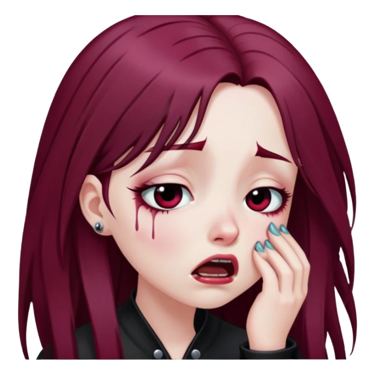 goth girl long burgundy hair crying sticker