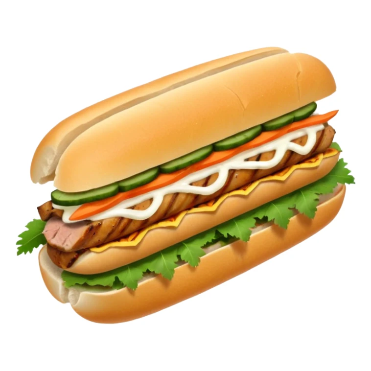 make it cute, chibitraditional banh mi with char grilled pork


    Very crusty baguette

    Mayo 

    Pickled carrot 

    Cucumber, coriander/cilantro, green onion, chilli 
 sticker