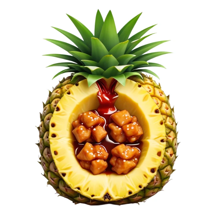 General tso chicken inside of half a cut open hollow pineapple  sticker
