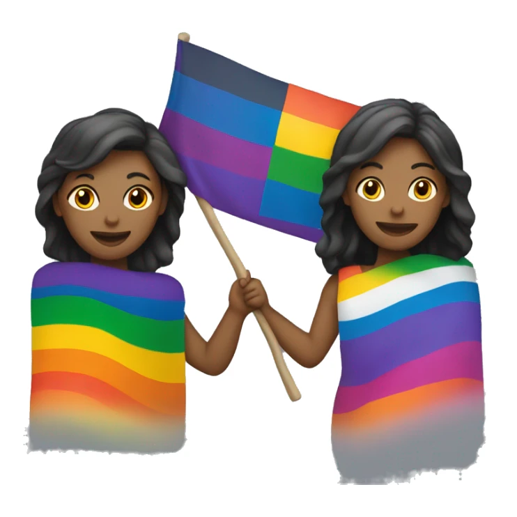 Two women holding gay pride flag sticker