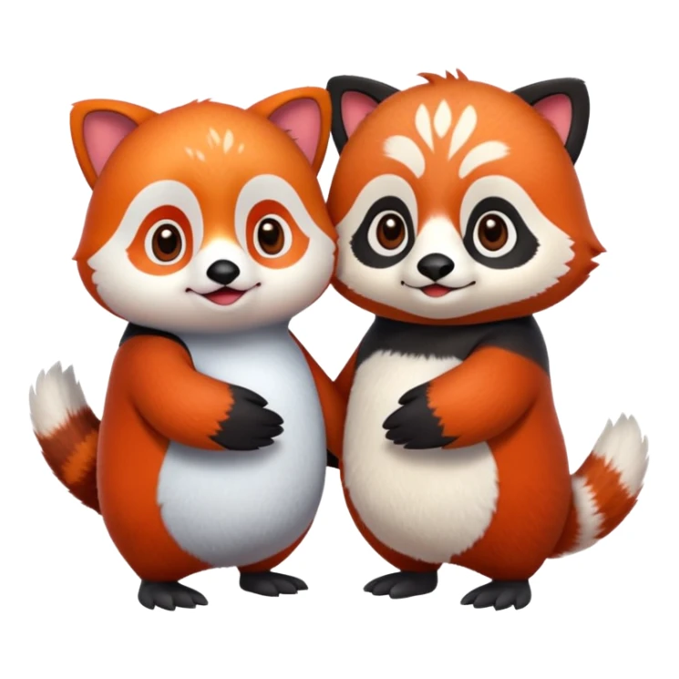 A cartoon  cute one penguin and one red panda holding "hands" sticker