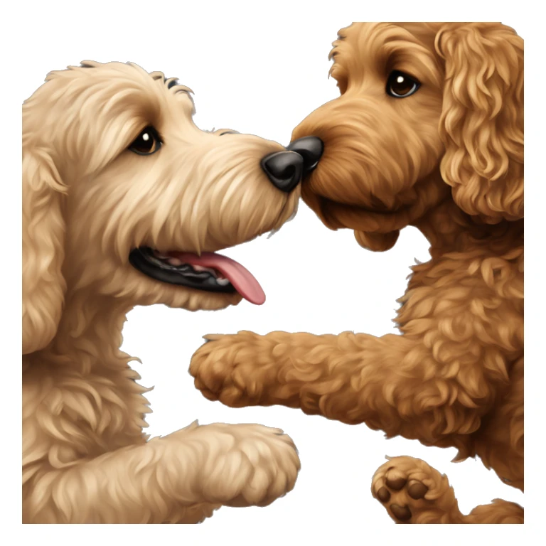 brown goldendoodle dog and small black/white dog giving each other a high five sticker